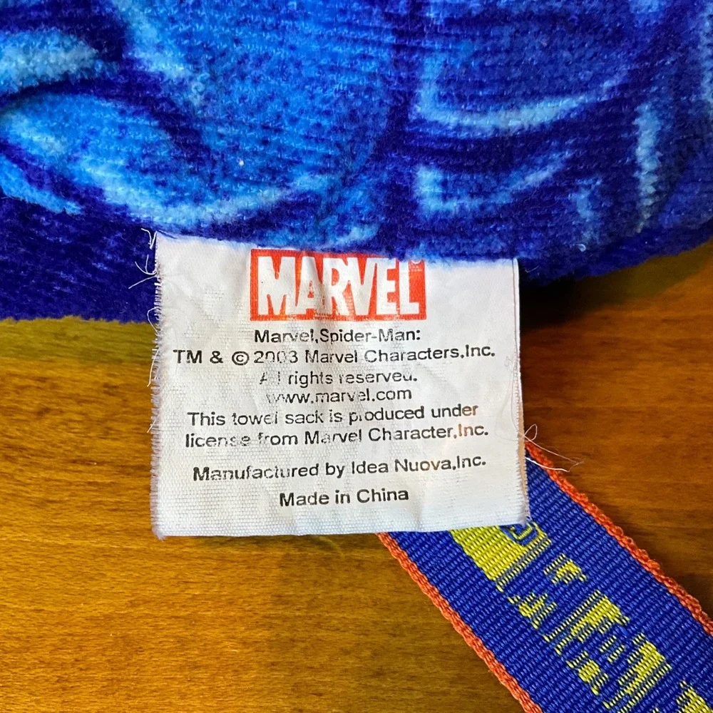 Vintage‎ 2003 Marvel Spider Man Drawstring Backpack Beach Bath Towel Attached